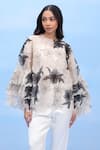 COUCHÉ BY ANANDINI_Beige Silk Organza Embroidery Round Neck Designer Floral Top In _Online_at_Aza_Fashions