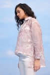 Buy_COUCHÉ BY ANANDINI_Purple Silk Organza Embroidery Collared Hibiscus Motif Shirt _Online_at_Aza_Fashions