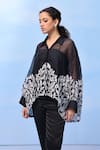 COUCHÉ BY ANANDINI_Black Silk Organza Embroidery Collared Designer Soft Illusion Shirt _Online_at_Aza_Fashions