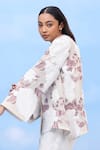 COUCHÉ BY ANANDINI_White Silk, Crepe Fabric Flowers Collared Designer Velvet Dreams Shirt _Online_at_Aza_Fashions