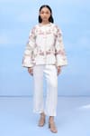 Buy_COUCHÉ BY ANANDINI_White Silk, Crepe Fabric Flowers Collared Designer Velvet Dreams Shirt _at_Aza_Fashions