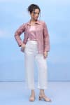 Buy_COUCHÉ BY ANANDINI_Pink Silk Organza Embroidery Collared Botanical Blossoms Shirt _at_Aza_Fashions
