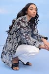 COUCHÉ BY ANANDINI_Black Silk Organza Embroidery Collared Hibiscus Motif Shirt _Online_at_Aza_Fashions