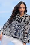 Buy_COUCHÉ BY ANANDINI_Black Silk Organza Embroidery Collared Hibiscus Motif Shirt _Online_at_Aza_Fashions