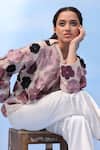 Buy_COUCHÉ BY ANANDINI_Purple Silk Organza Embroidery Collared Three-tone Bloom Shirt _Online_at_Aza_Fashions