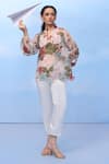 Buy_COUCHÉ BY ANANDINI_Purple Silk Organza Embroidery Collared Floral Shirt _at_Aza_Fashions