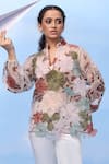 COUCHÉ BY ANANDINI_Purple Silk Organza Embroidery Collared Floral Shirt _Online_at_Aza_Fashions