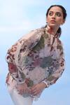Buy_COUCHÉ BY ANANDINI_Purple Silk Organza Embroidery Collared Floral Shirt _Online_at_Aza_Fashions