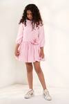 Buy_Pnk Isha Arora (Pink)_Pink Cotton, Viscose Fabric Flowers Sugar Stripe Long Sleeve Dress _at_Aza_Fashions