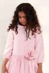 Buy_Pnk Isha Arora (Pink)_Pink Cotton, Viscose Fabric Flowers Sugar Stripe Long Sleeve Dress _Online_at_Aza_Fashions