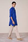 Buy_S&N By Shantnu Nikhil_Blue Rayon, Linen Embroidery Racer Slim Fit Kurta _Online_at_Aza_Fashions