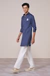 S&N By Shantnu Nikhil_Blue Jersey Embroidery Navy Polka Dot Designer Kurta _Online_at_Aza_Fashions