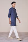 Buy_S&N By Shantnu Nikhil_Blue Jersey Embroidery Navy Polka Dot Designer Kurta _Online_at_Aza_Fashions