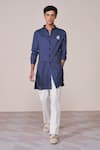 Buy_S&N By Shantnu Nikhil_Blue Jersey Embroidery Navy Polka Dot Designer Kurta _at_Aza_Fashions