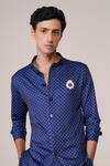 Shop_S&N By Shantnu Nikhil_Blue Jersey Embroidery Navy Polka Dot Designer Kurta _Online_at_Aza_Fashions