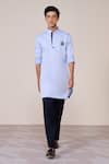 Buy_S&N By Shantnu Nikhil_Blue Cotton Embroidery Light Slim Fit Kurta _at_Aza_Fashions
