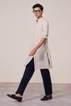 S&N By Shantnu Nikhil_Beige Rayon, Linen Embroidery Ecru Traditional Print Kurta _Online_at_Aza_Fashions