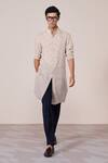 Buy_S&N By Shantnu Nikhil_Beige Rayon, Linen Embroidery Ecru Traditional Print Kurta _at_Aza_Fashions