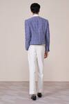 Shop_S&N By Shantnu Nikhil_Blue Rayon, Twill Brooches Houndstooth Print Racer Jacket _at_Aza_Fashions