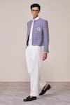Buy_S&N By Shantnu Nikhil_Blue Rayon, Twill Brooches Houndstooth Print Racer Jacket _Online_at_Aza_Fashions