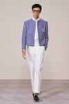 Buy_S&N By Shantnu Nikhil_Blue Rayon, Twill Brooches Houndstooth Print Racer Jacket _at_Aza_Fashions