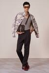 Shop_S&N By Shantnu Nikhil_Brown Rayon, Twill Khaki Houndstooth Print Designer Jacket _Online_at_Aza_Fashions