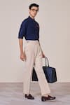 Buy_S&N By Shantnu Nikhil_Blue Viscose Embroidery Navy Slim Fit Shirt With Faux Leather Details _Online_at_Aza_Fashions