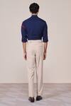 Shop_S&N By Shantnu Nikhil_Blue Viscose Embroidery Navy Slim Fit Shirt With Faux Leather Details _at_Aza_Fashions