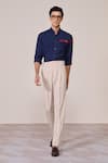 Buy_S&N By Shantnu Nikhil_Blue Viscose Embroidery Navy Slim Fit Shirt With Faux Leather Details _at_Aza_Fashions