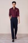 Buy_S&N By Shantnu Nikhil_Red Embroidery Cherry Slim Fit Designer Shirt _at_Aza_Fashions
