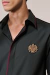 S&N By Shantnu Nikhil_Green Embroidery Military Slim Fit Designer Shirt _Online_at_Aza_Fashions