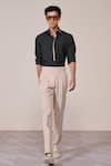 Buy_S&N By Shantnu Nikhil_Green Rayon Embroidery Military Slim Fit Designer Shirt _at_Aza_Fashions