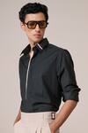 Shop_S&N By Shantnu Nikhil_Green Rayon Embroidery Military Slim Fit Designer Shirt _Online_at_Aza_Fashions
