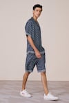 S&N By Shantnu Nikhil_Navy Silk, Twill Adamas Print Shirt _Online_at_Aza_Fashions