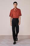 Buy_S&N By Shantnu Nikhil_Rust Silk, Twill Adamas Print Shirt _at_Aza_Fashions