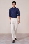 Buy_S&N By Shantnu Nikhil_Blue Rayon Navy Slim Fit Designer Shirt _at_Aza_Fashions