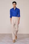Buy_S&N By Shantnu Nikhil_Blue Rayon, Linen Racer Slim Fit Shirt _at_Aza_Fashions