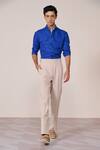 Buy_S&N By Shantnu Nikhil_Rose Gold Rayon, Linen Embroidery Racer Blue Slim Fit Shirt _at_Aza_Fashions