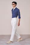 S&N By Shantnu Nikhil_Blue Jersey Embroidery Navy Polka Dot Slim Fit Shirt _Online_at_Aza_Fashions