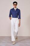 Buy_S&N By Shantnu Nikhil_Blue Jersey Embroidery Navy Polka Dot Slim Fit Shirt _at_Aza_Fashions