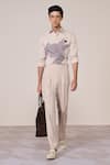 Buy_S&N By Shantnu Nikhil_Beige Rayon, Twill Embroidery Khaki Designer Slim Fit Shirt _at_Aza_Fashions