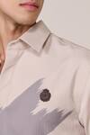 Shop_S&N By Shantnu Nikhil_Beige Rayon, Twill Embroidery Khaki Designer Slim Fit Shirt _Online_at_Aza_Fashions