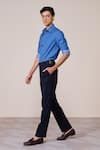 Shop_S&N By Shantnu Nikhil_Blue Viscose, Spandex Metallic Thread Designer Dark Denim Slim Fit Shirt _Online_at_Aza_Fashions