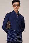 Shop_S&N By Shantnu Nikhil_Blue Rayon Navy Designer Slim Fit Shirt _Online_at_Aza_Fashions