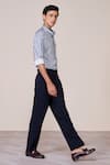 S&N By Shantnu Nikhil_Off White Jersey Embroidery Navy Houndstooth Print Designer Shirt _Online_at_Aza_Fashions