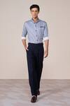 Buy_S&N By Shantnu Nikhil_Off White Jersey Embroidery Navy Houndstooth Print Designer Shirt _at_Aza_Fashions