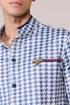 Shop_S&N By Shantnu Nikhil_Off White Jersey Embroidery Navy Houndstooth Print Designer Shirt _Online_at_Aza_Fashions
