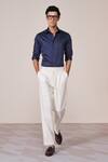 Buy_S&N By Shantnu Nikhil_Blue Cotton Embroidery Navy Slim Fit Designer Shirt _at_Aza_Fashions