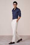 S&N By Shantnu Nikhil_Blue Cotton Embroidery Navy Slim Fit Designer Shirt _Online_at_Aza_Fashions