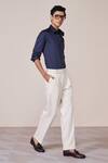 Buy_S&N By Shantnu Nikhil_Blue Cotton Embroidery Navy Slim Fit Designer Shirt _Online_at_Aza_Fashions